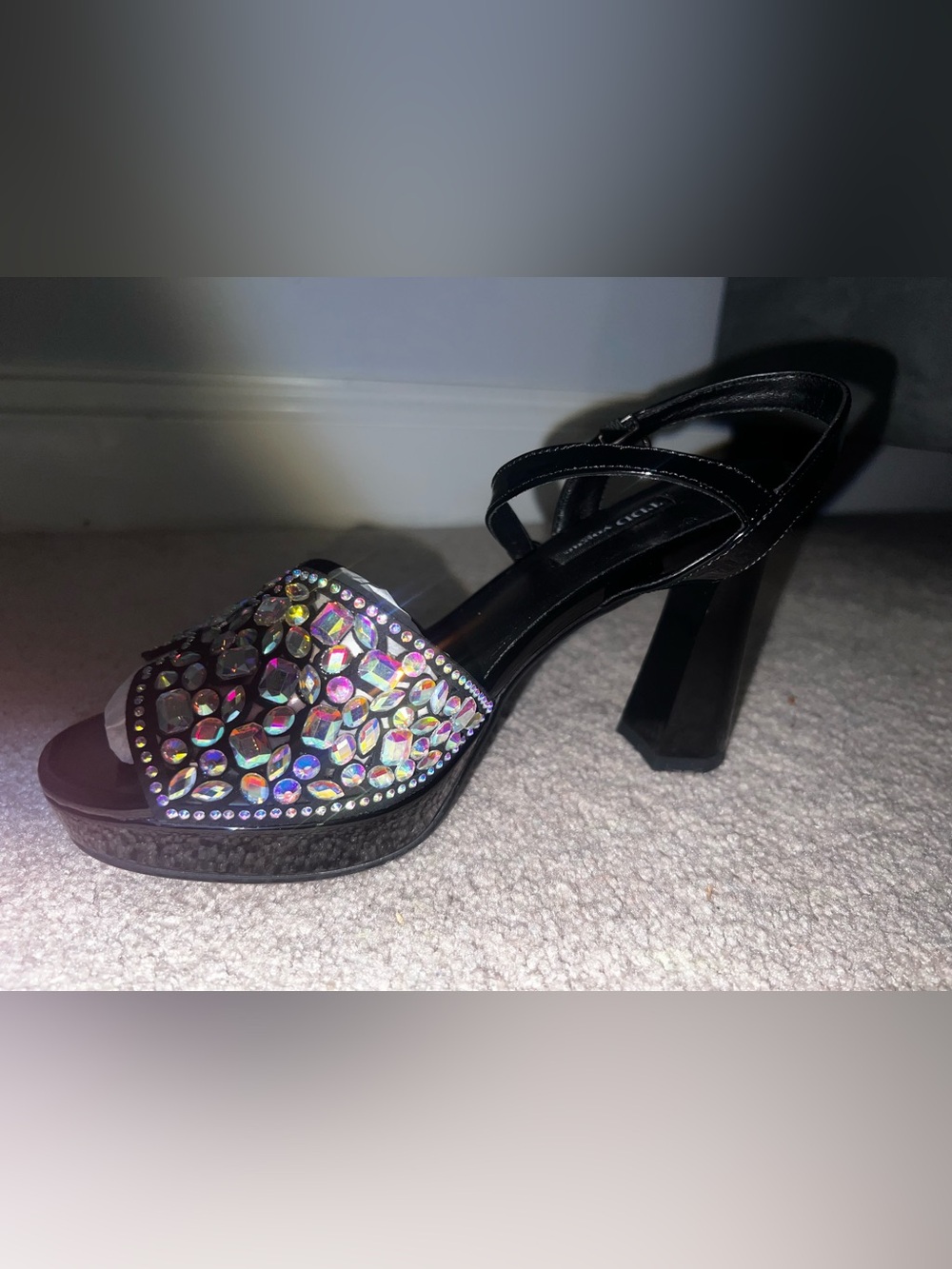 Black Jeweled Platform Sandal - Women's Dress Heel sz 8 NWT